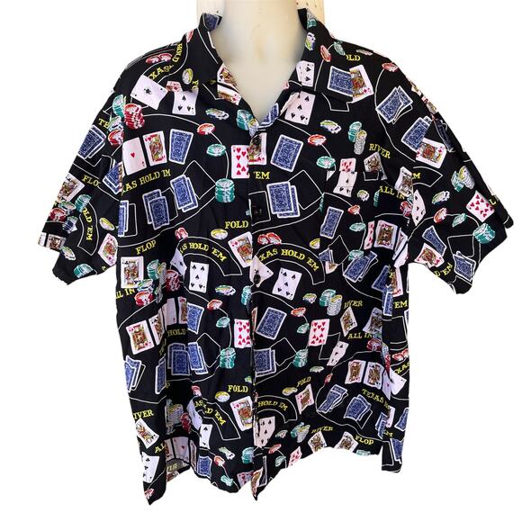 Lake Matley Hawaiian Button Shirt Poker Texas Holdem Cards Theme Party Mens 3XL - Picture 2 of 7
